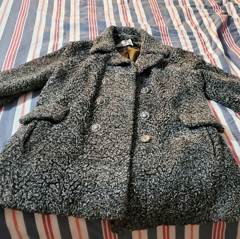 Vintage Salt and Pepper Gray Shearling Coat - Size Large